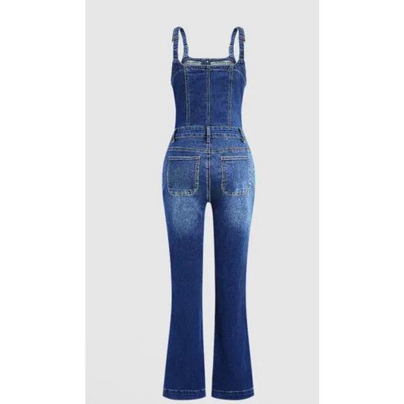 Flamingals Button fly high waist flare overalls XS tall 31 inseam $70 retail NWT - Picture 6 of 11